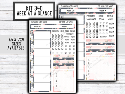 Kit 340 Week At A Glance Sticker || Week At A Glance Planner Sticker Kit || Weekly Overview Stickers || Daily Duo Stickers|| FLORAL STICKERS
