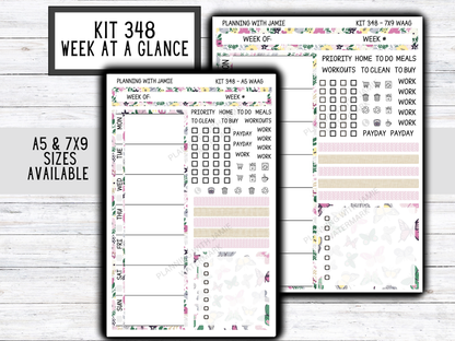 Kit 348 Week At A Glance Sticker || Week At A Glance Planner Sticker Kit || Weekly Overview Stickers || Daily Duo Stickers|| FLORAL STICKERS