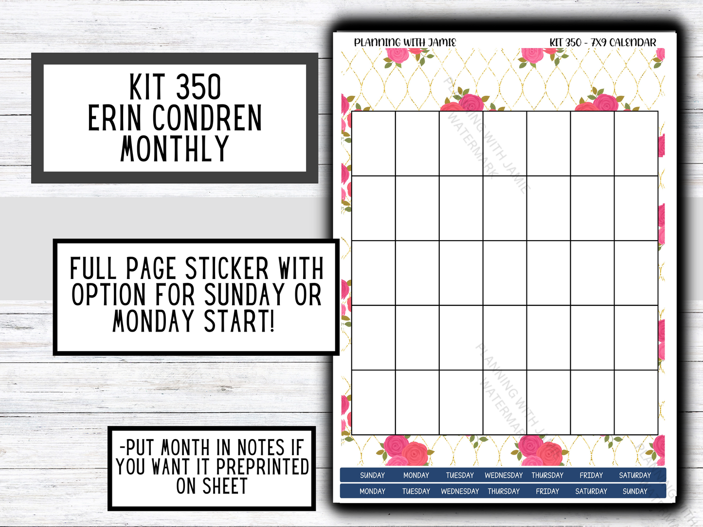 KIT 350 Erin Condren Perpetual Monthly Sticker Sheet || Full Page Monthly Calendar Sticker || Perpetual Calendar | PRETTY Stickers | FLORAL STICKERS