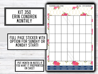 KIT 350 Erin Condren Perpetual Monthly Sticker Sheet || Full Page Monthly Calendar Sticker || Perpetual Calendar | PRETTY Stickers | FLORAL STICKERS