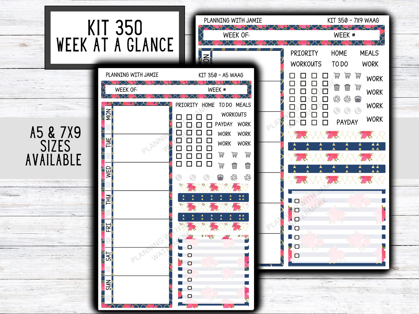 Kit 350 Week At A Glance Sticker || Week At A Glance Planner Sticker Kit || Weekly Overview Stickers || Daily Duo Stickers|| FLORAL STICKERS
