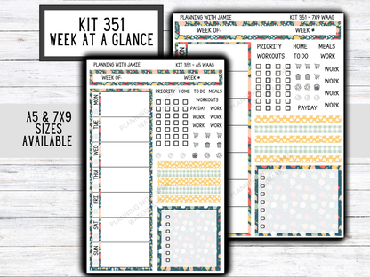 Kit 351 Week At A Glance Sticker || FLORAL STICKERS