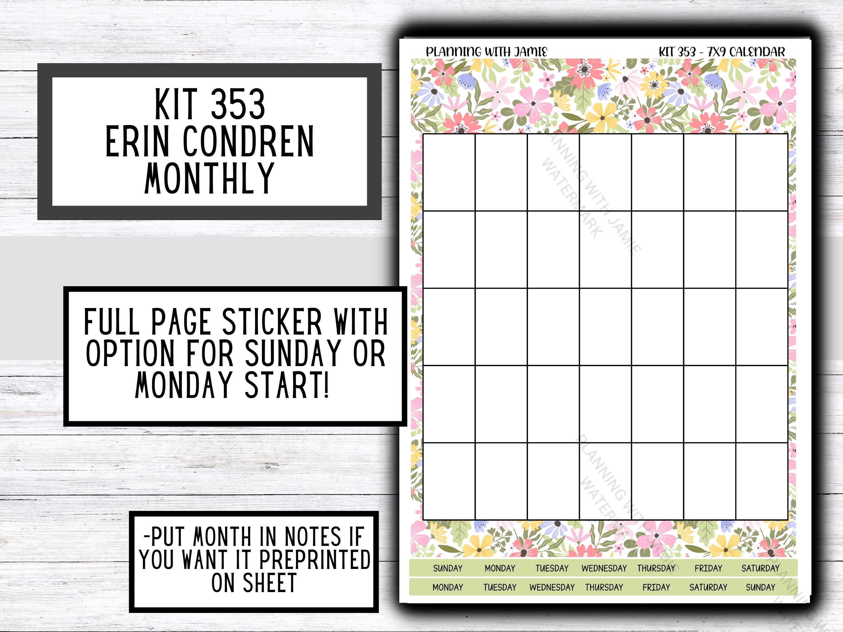 KIT 353 Erin Condren Full Page Monthly Sticker Sheet – Planning With Jamie