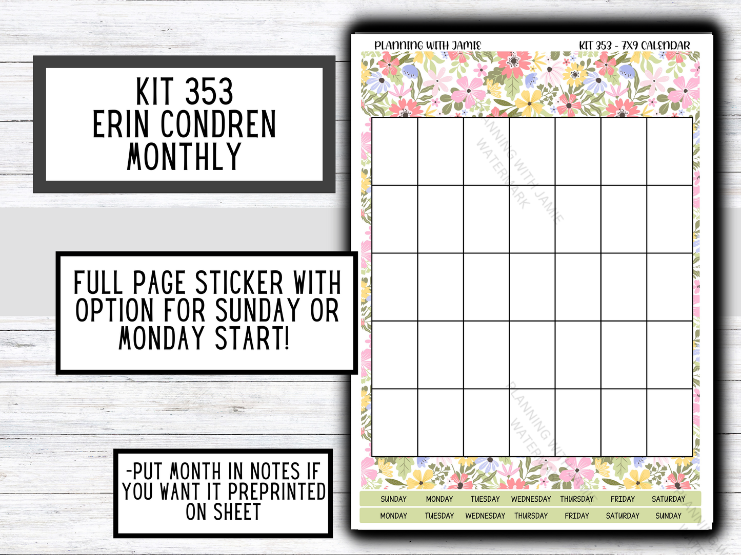 KIT 353 Erin Condren Perpetual Monthly Sticker Sheet || Full Page Monthly Calendar Sticker || Perpetual Calendar