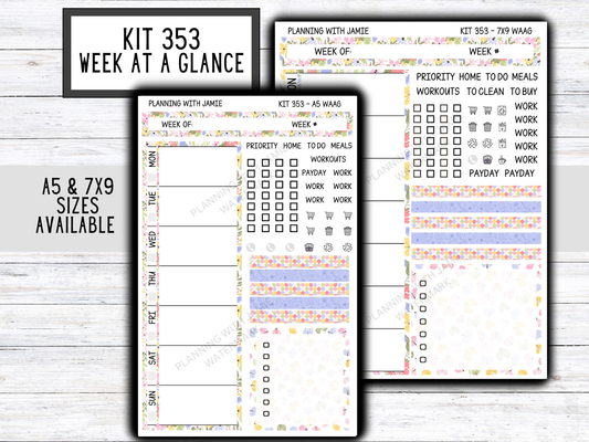 Kit 353 Week At A Glance Sticker || Week At A Glance Planner Sticker Kit