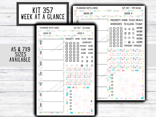 Kit 357 Week At A Glance Sticker || Week At A Glance Planner Sticker Kit || PARTY KIT