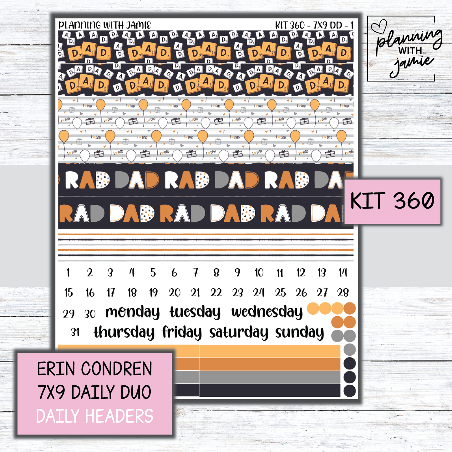 Kit 360 Erin Condren Daily Duo Sticker Kit || FATHERS DAY STICKERS