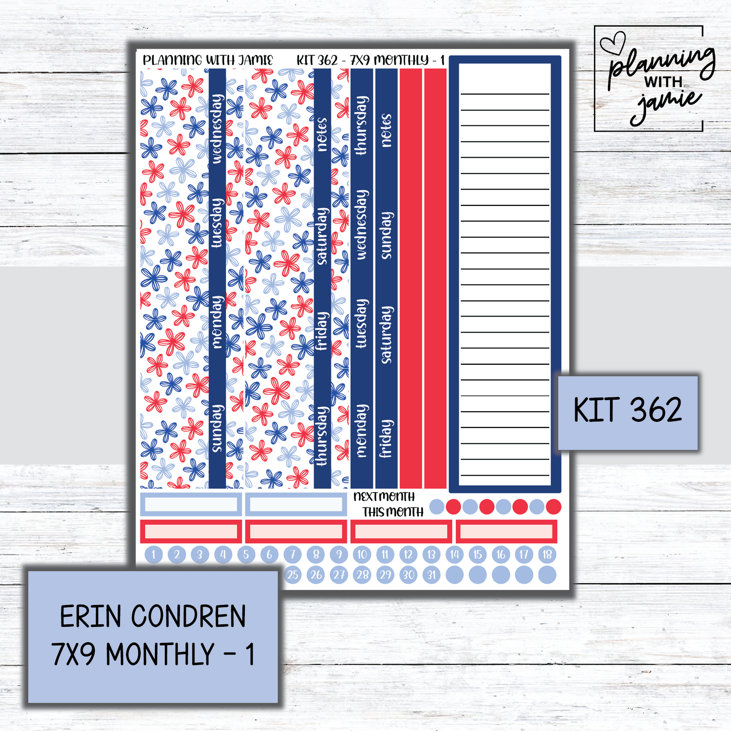 KIT 362 Erin Condren 7X9 Monthly Kit