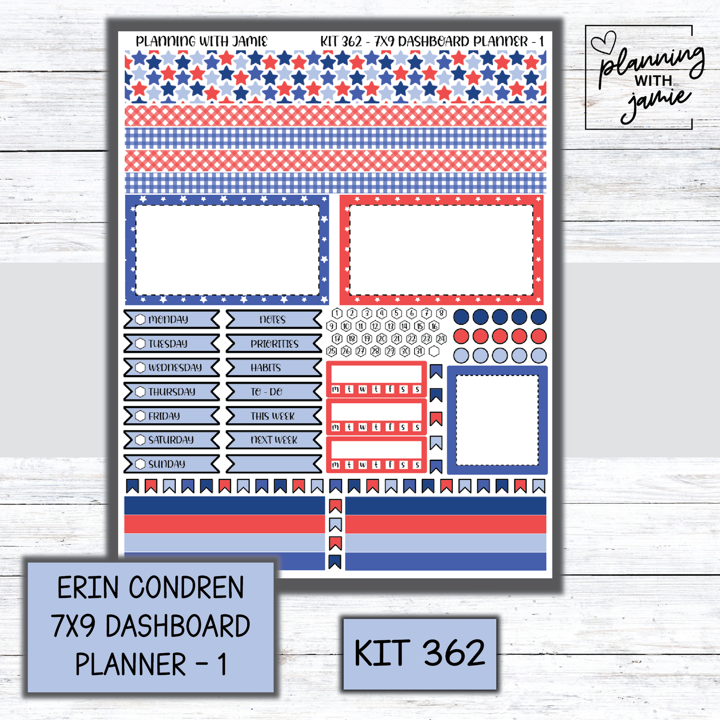 Kit 362 Erin Condren Dashboard Planner Sticker Kit
