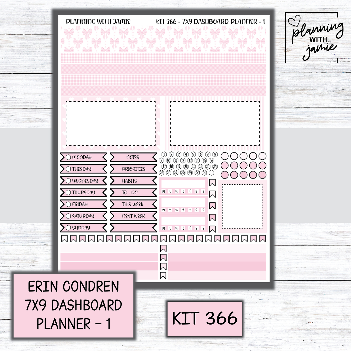 Kit 366 Erin Condren Dashboard Planner Sticker Kit