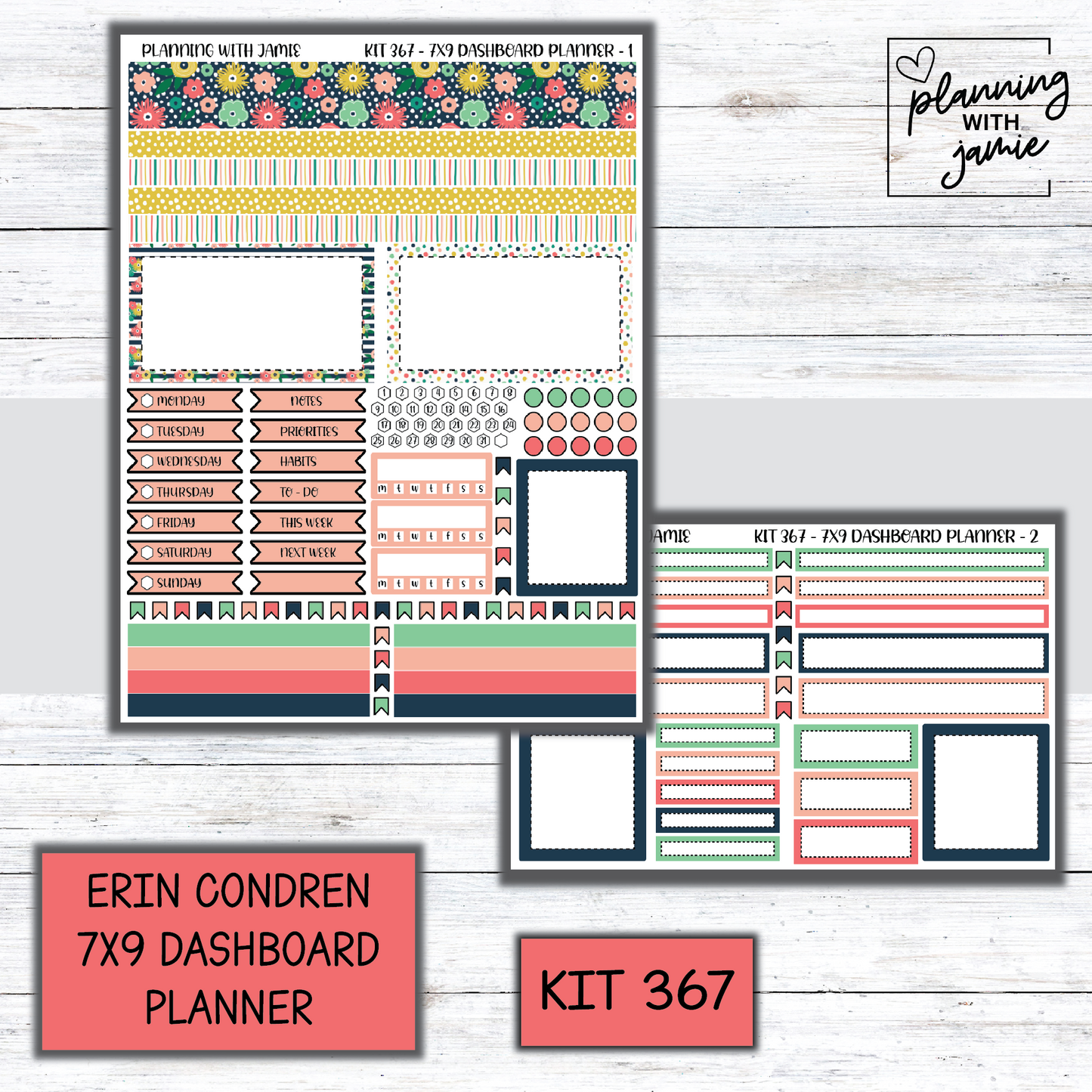 Kit 367 Erin Condren Dashboard Planner Sticker Kit
