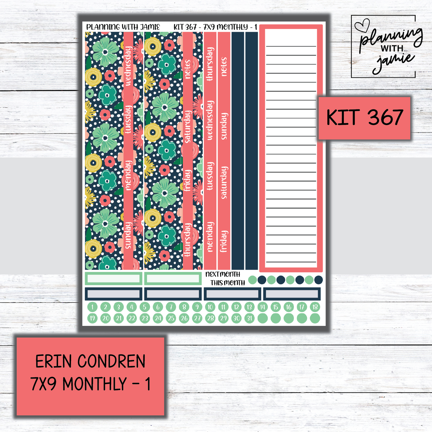 KIT 367 Erin Condren 7X9 Monthly Kit