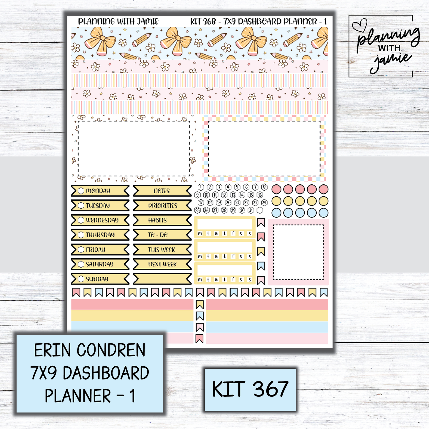 Kit 368 Erin Condren Dashboard Planner Sticker Kit