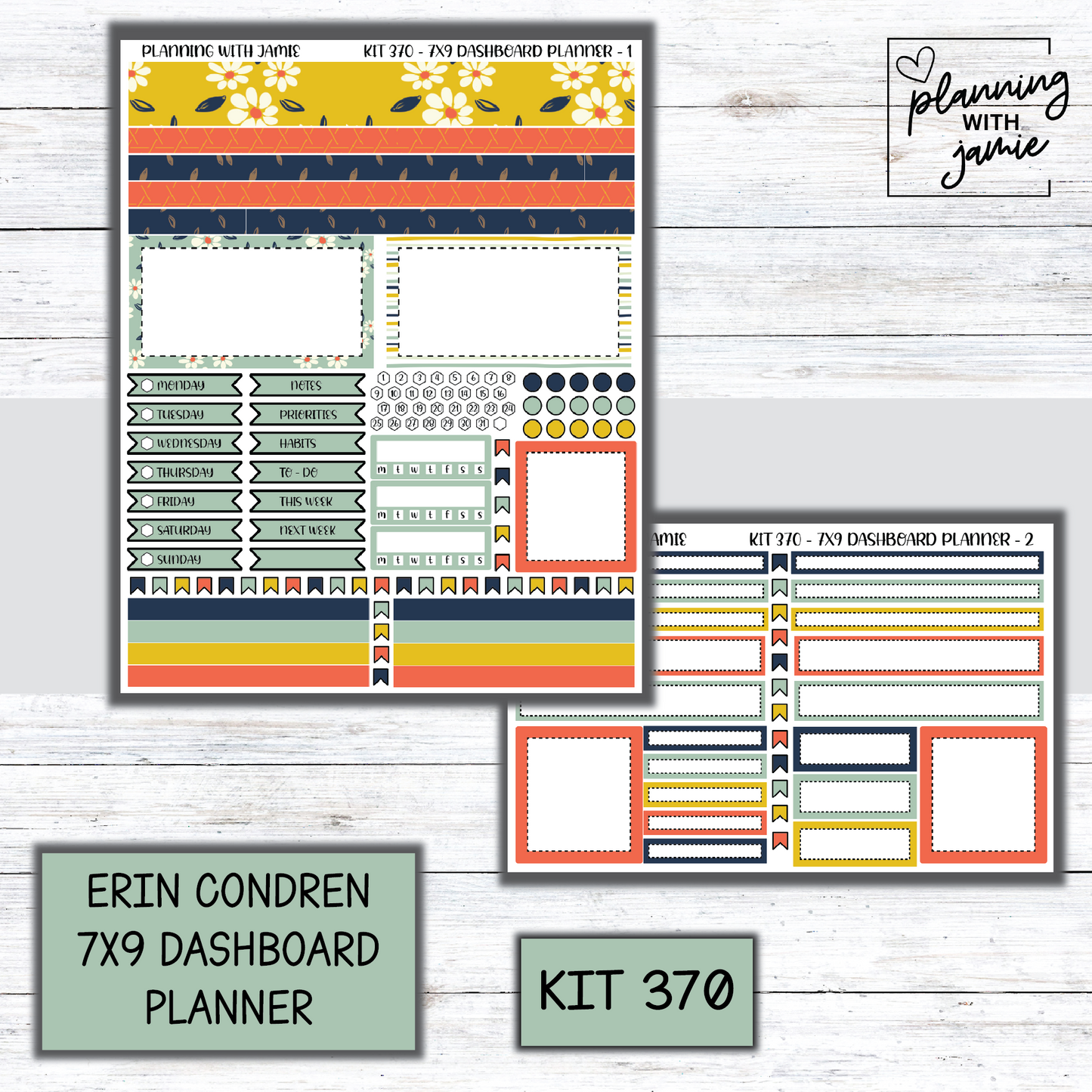 Kit 370 Erin Condren Dashboard Planner Sticker Kit