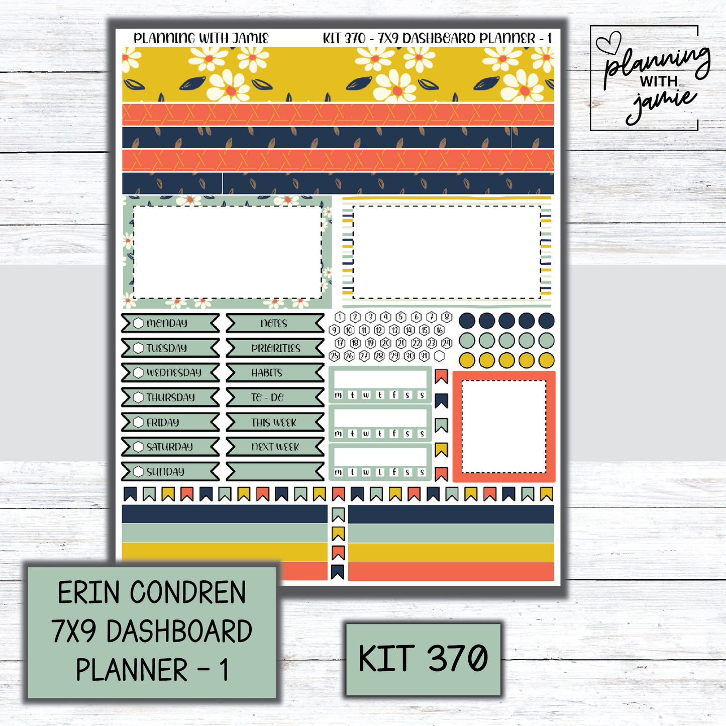 Kit 370 Erin Condren Dashboard Planner Sticker Kit