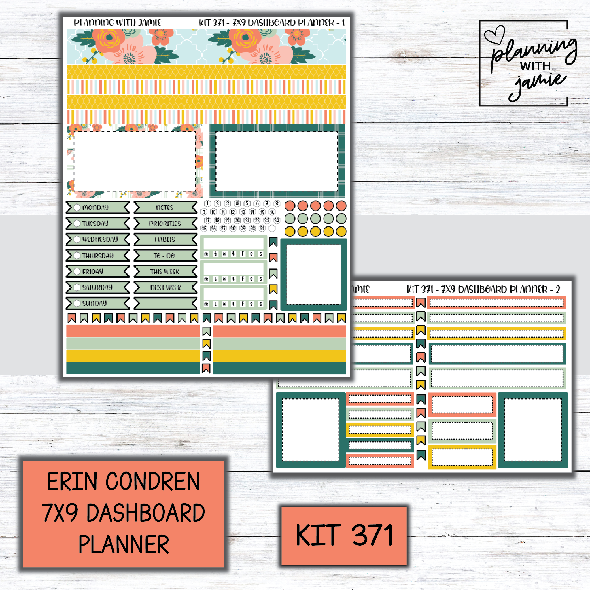 Kit 371 Erin Condren Dashboard Planner Sticker Kit – Planning With Jamie