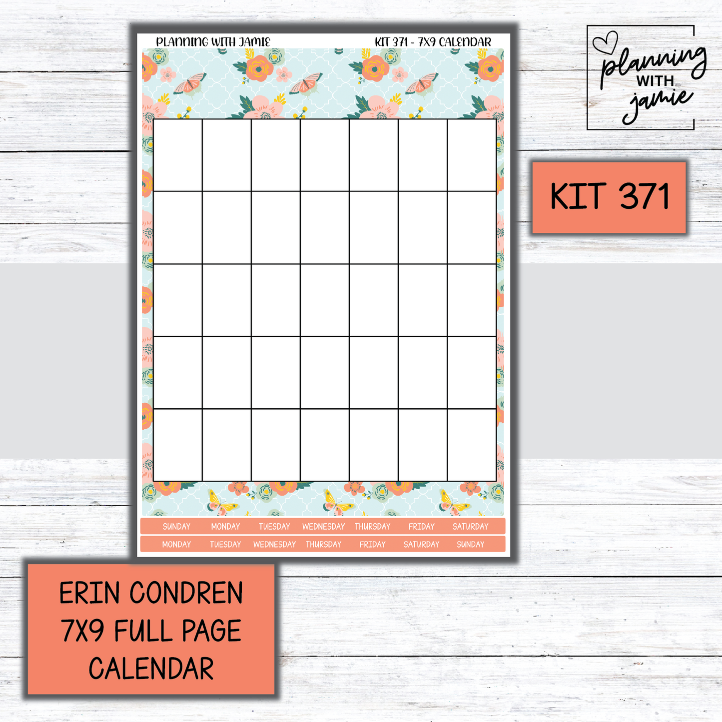 KIT 371 Erin Condren 7X9 Full Page Calendar