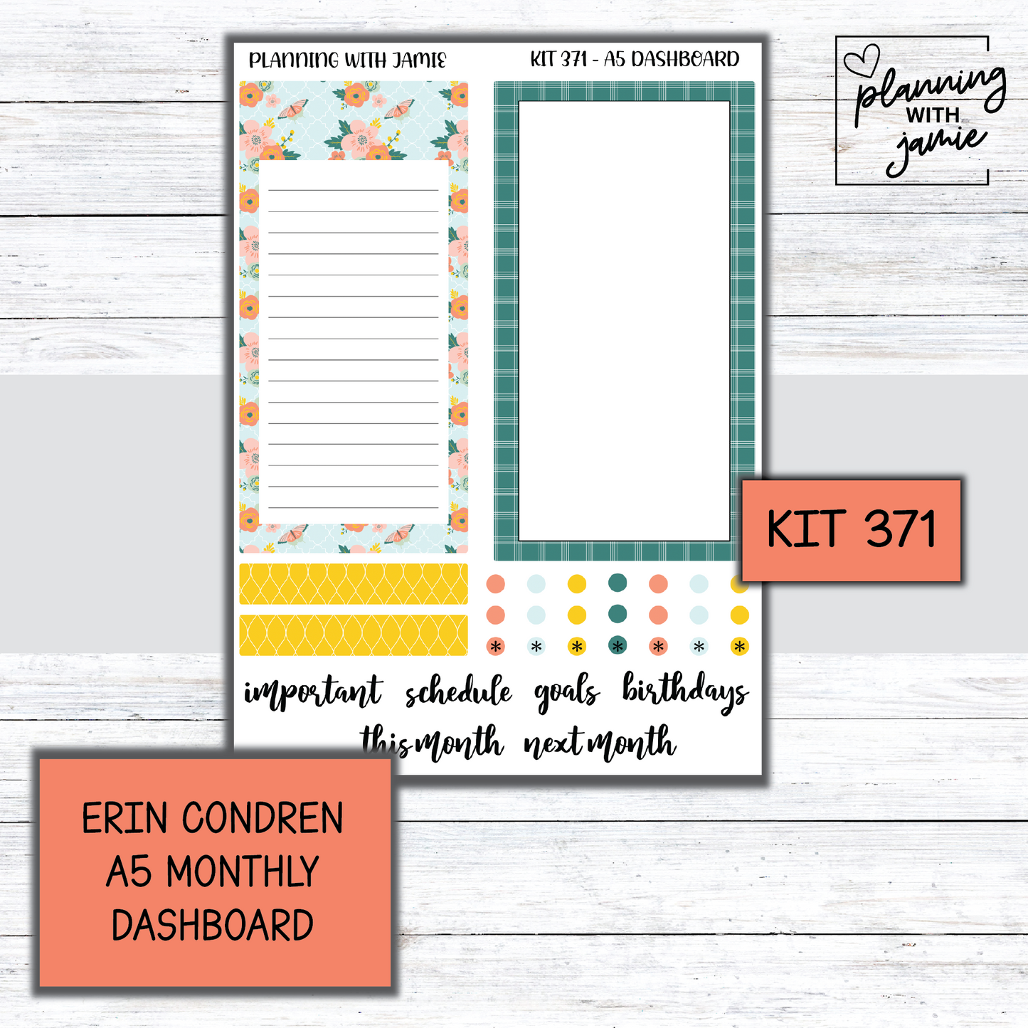 KIT 371 Erin Condren Dashboard Sticker Kit