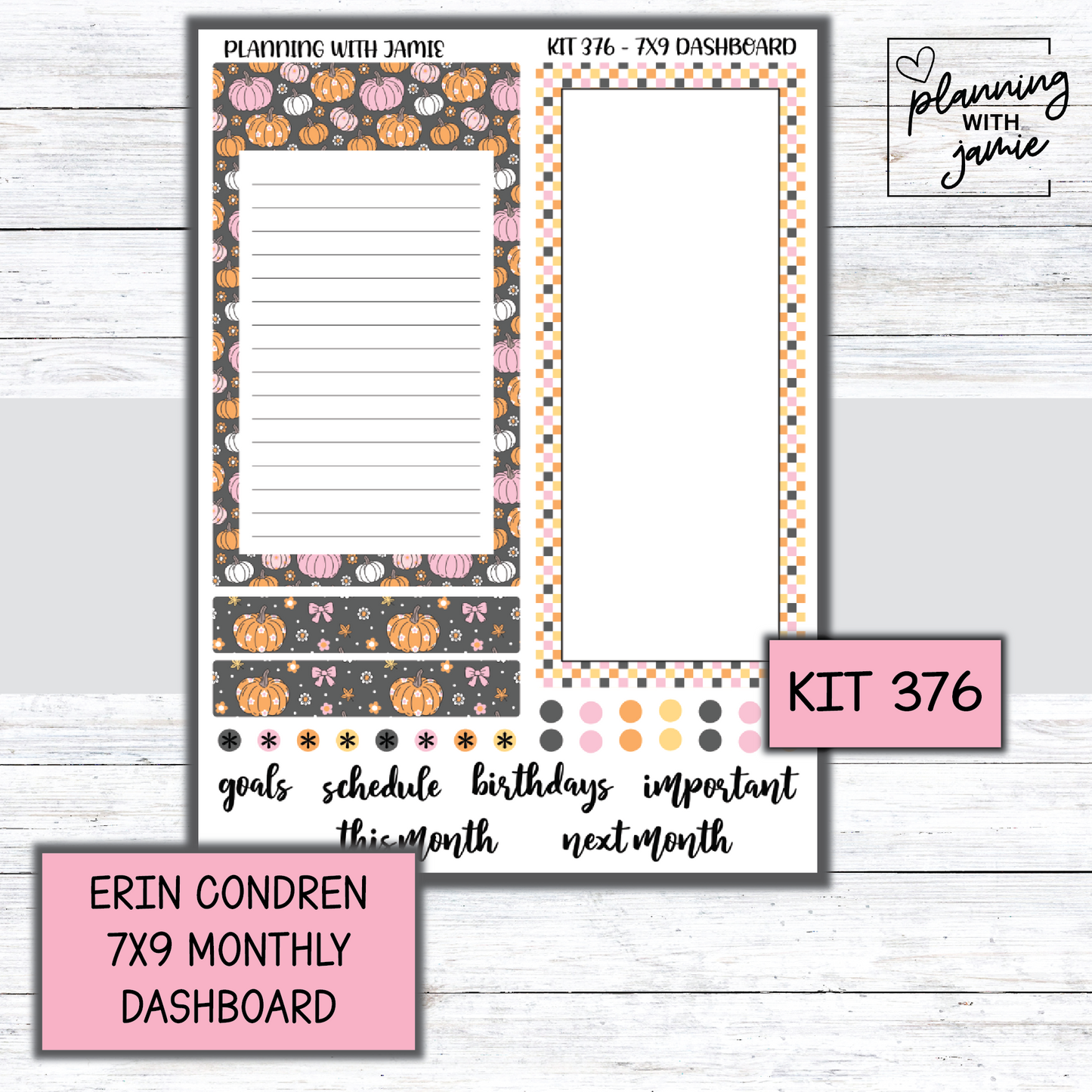 KIT 376 7X9 Erin Condren Monthly Dashboard Sticker Kit