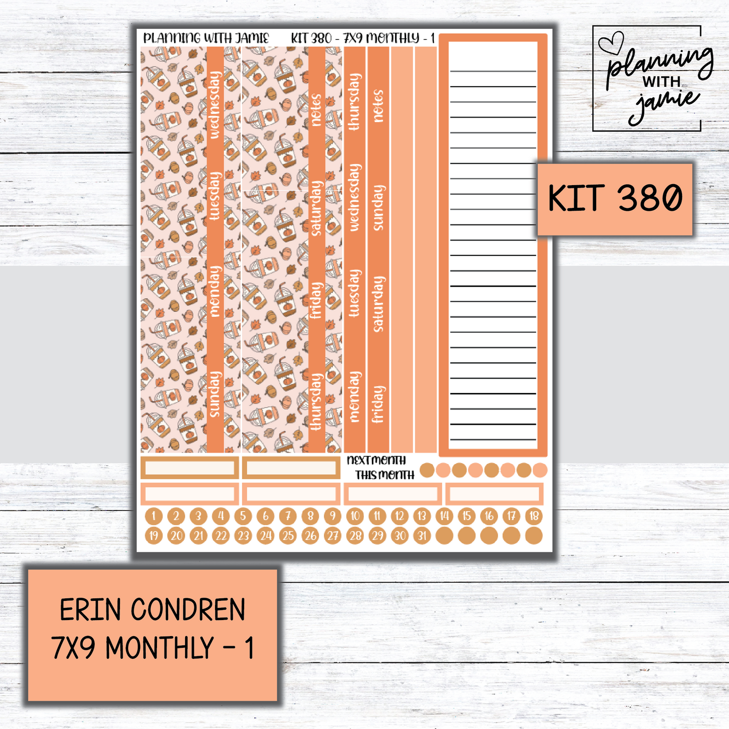 KIT 380 Erin Condren 7X9 OR A5 Monthly Kit