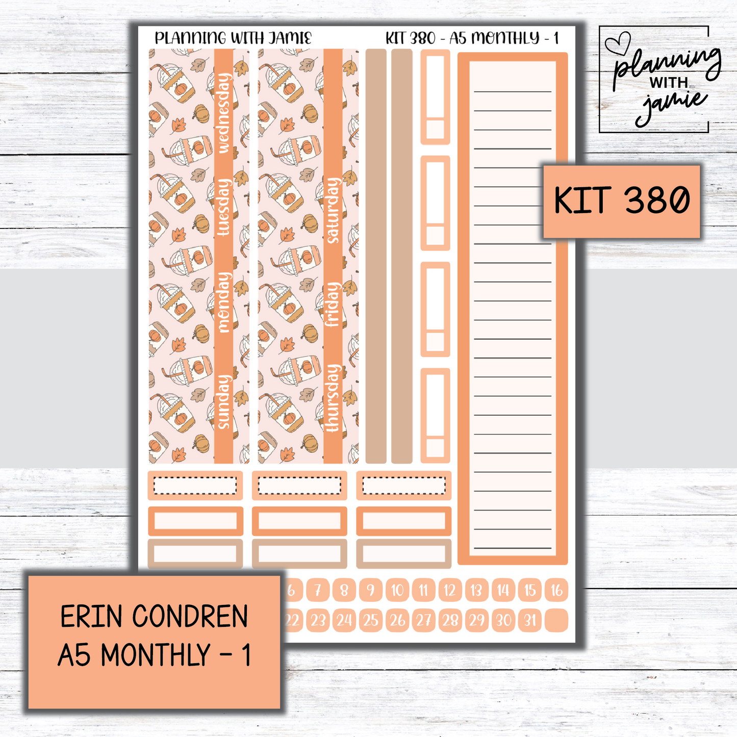 KIT 380 Erin Condren 7X9 OR A5 Monthly Kit