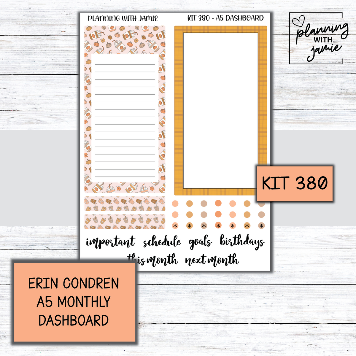 KIT 380 A5 Erin Condren Monthly Dashboard Sticker Kit – Planning With Jamie