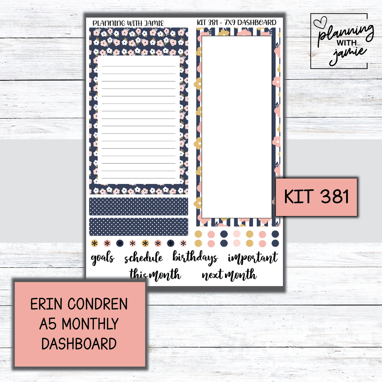 KIT 381 7X9 Erin Condren Monthly Dashboard Sticker Kit
