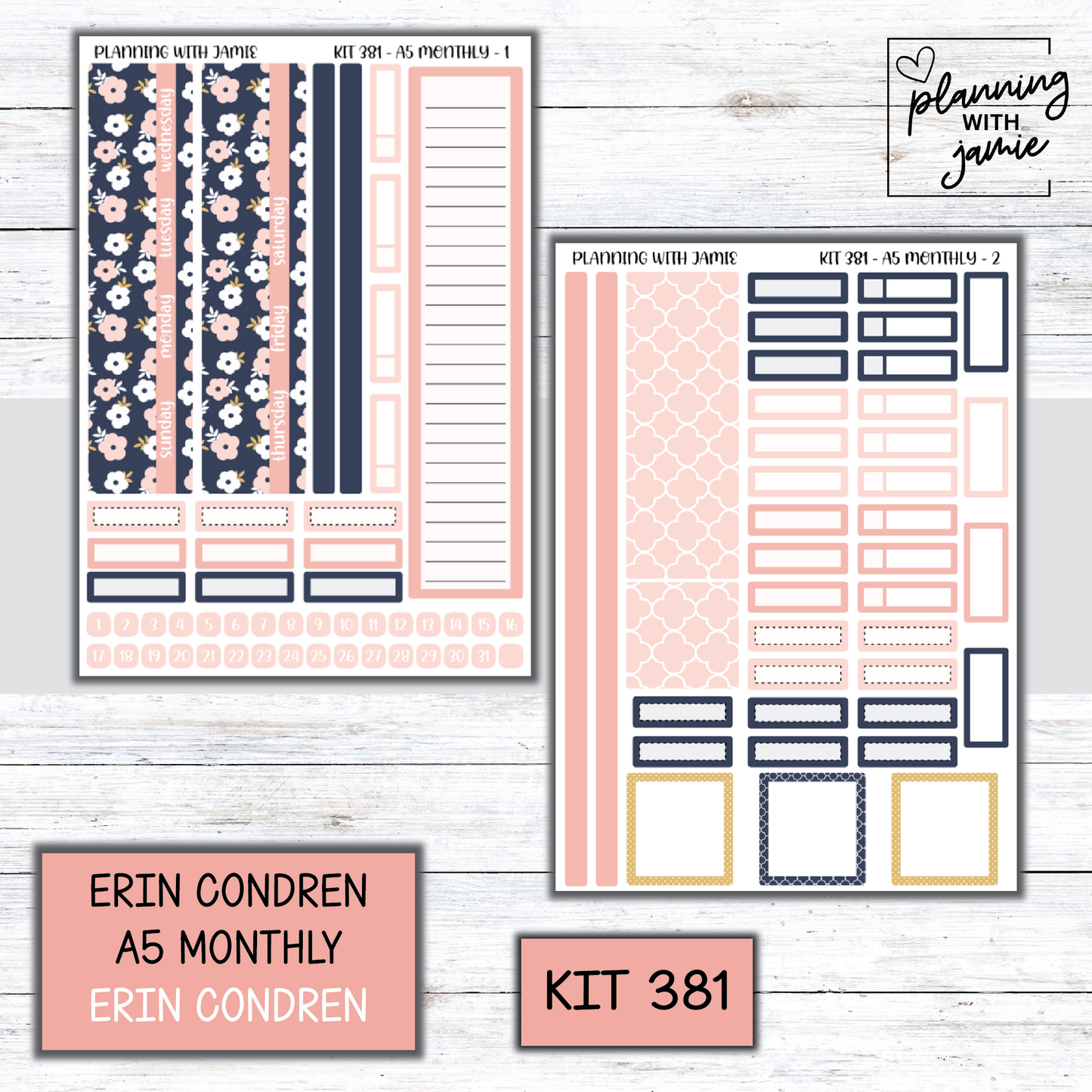 KIT 381 Erin Condren 7X9 OR A5 Monthly Kit