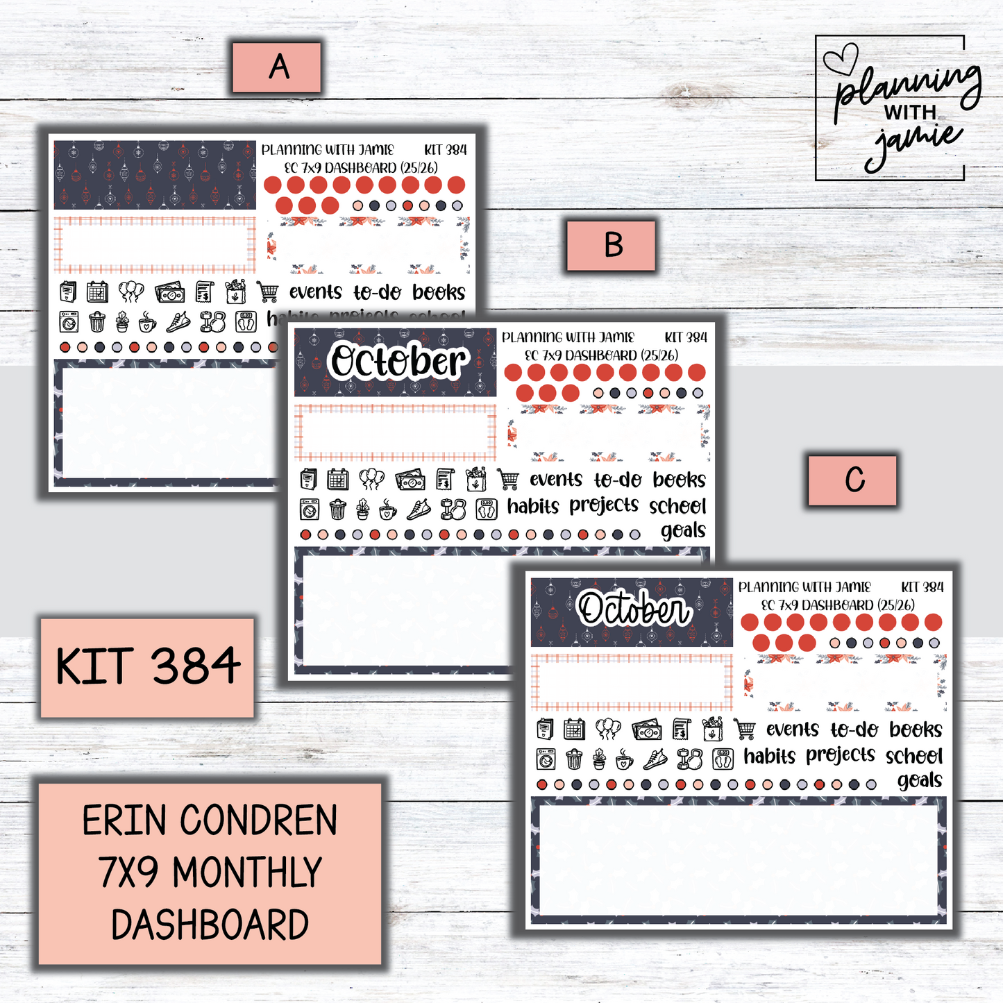 KIT 384 7X9 Erin Condren Monthly Dashboard Sticker Kit