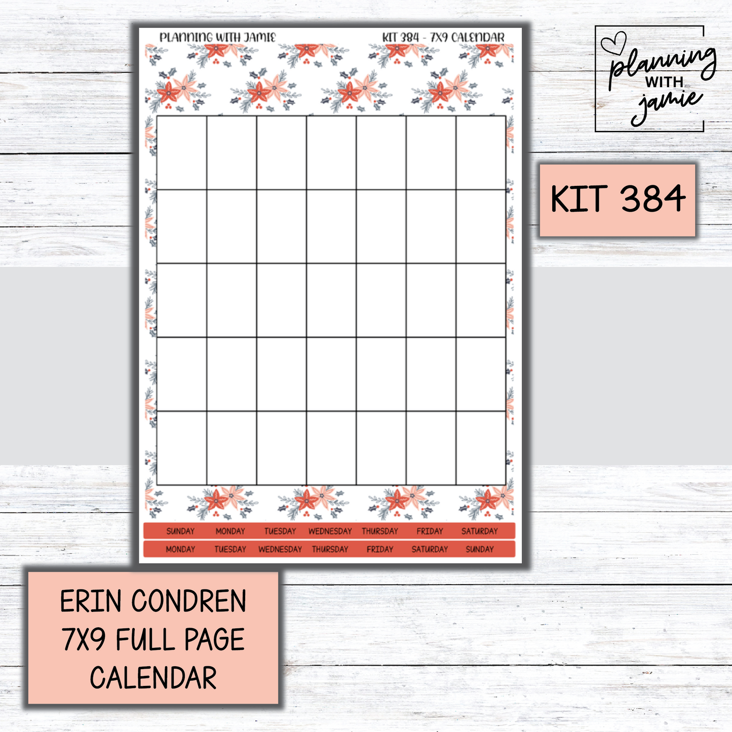 KIT 384 Erin Condren 7X9 Full Page Calendar