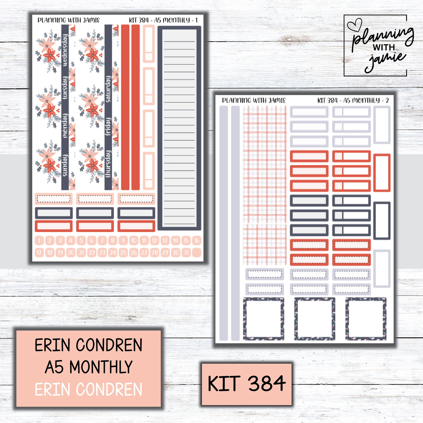 KIT 384 Erin Condren 7X9 OR A5 Monthly Kit