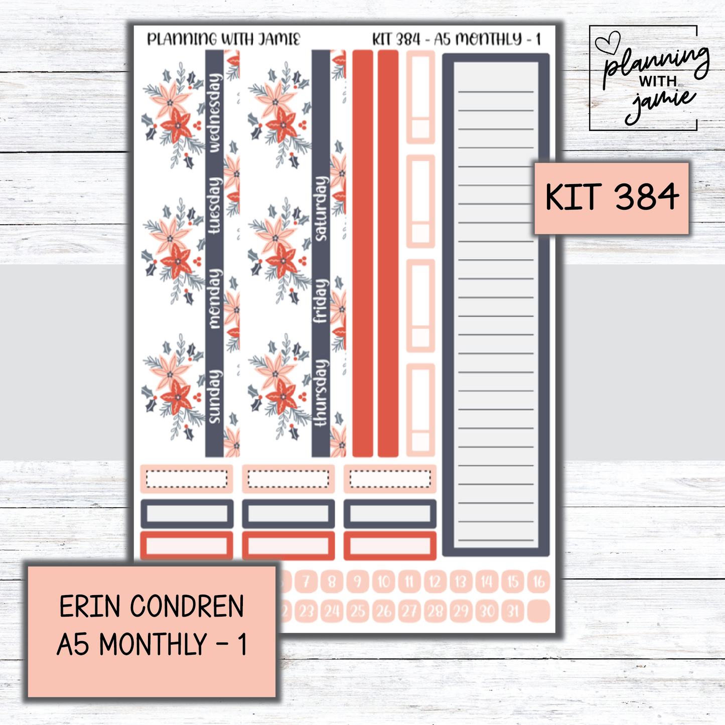 KIT 384 Erin Condren 7X9 OR A5 Monthly Kit