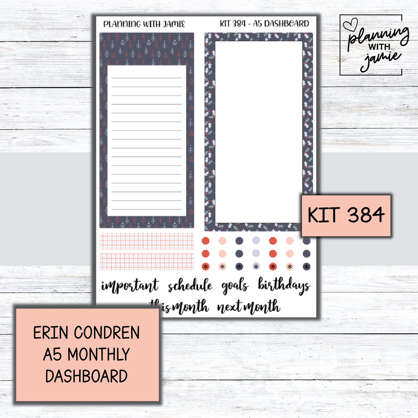 KIT 384 A5 Erin Condren Monthly Dashboard Sticker Kit