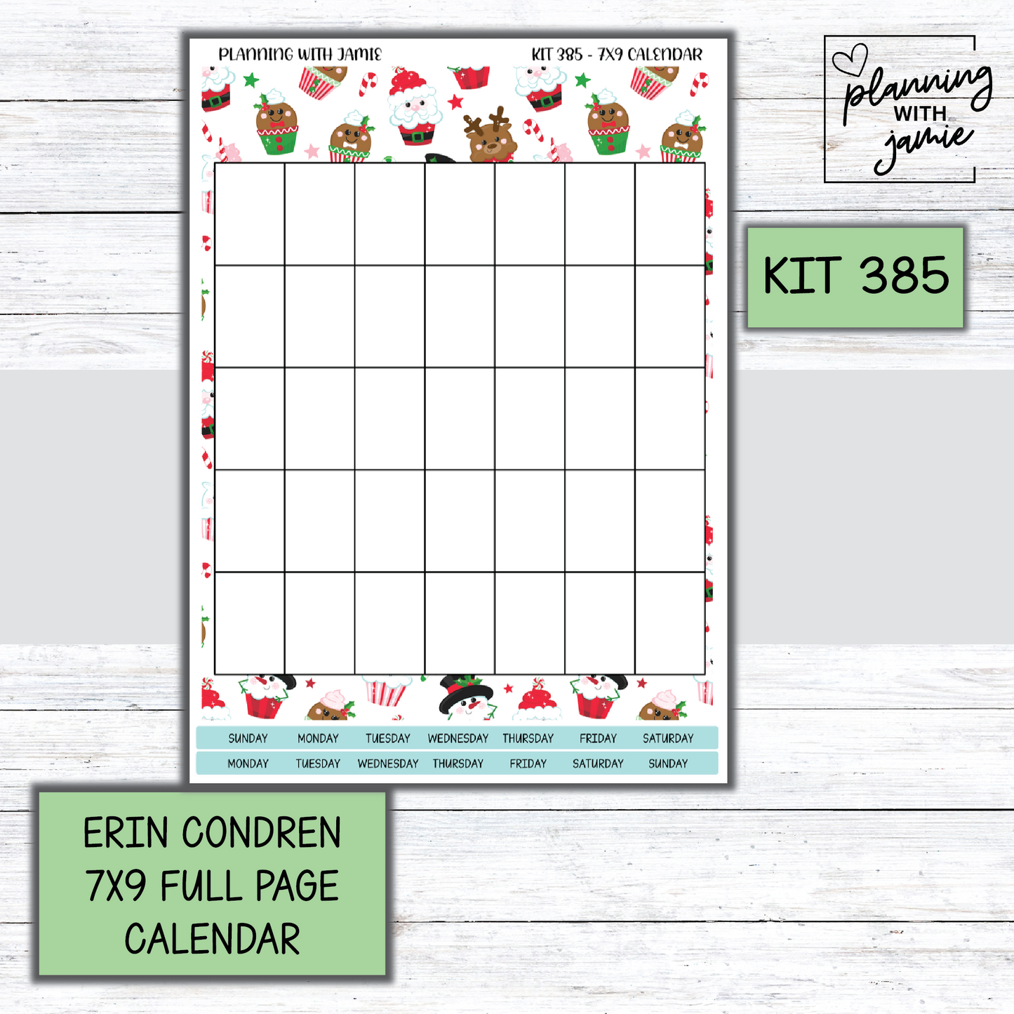 KIT 385 Erin Condren 7X9 Full Page Calendar