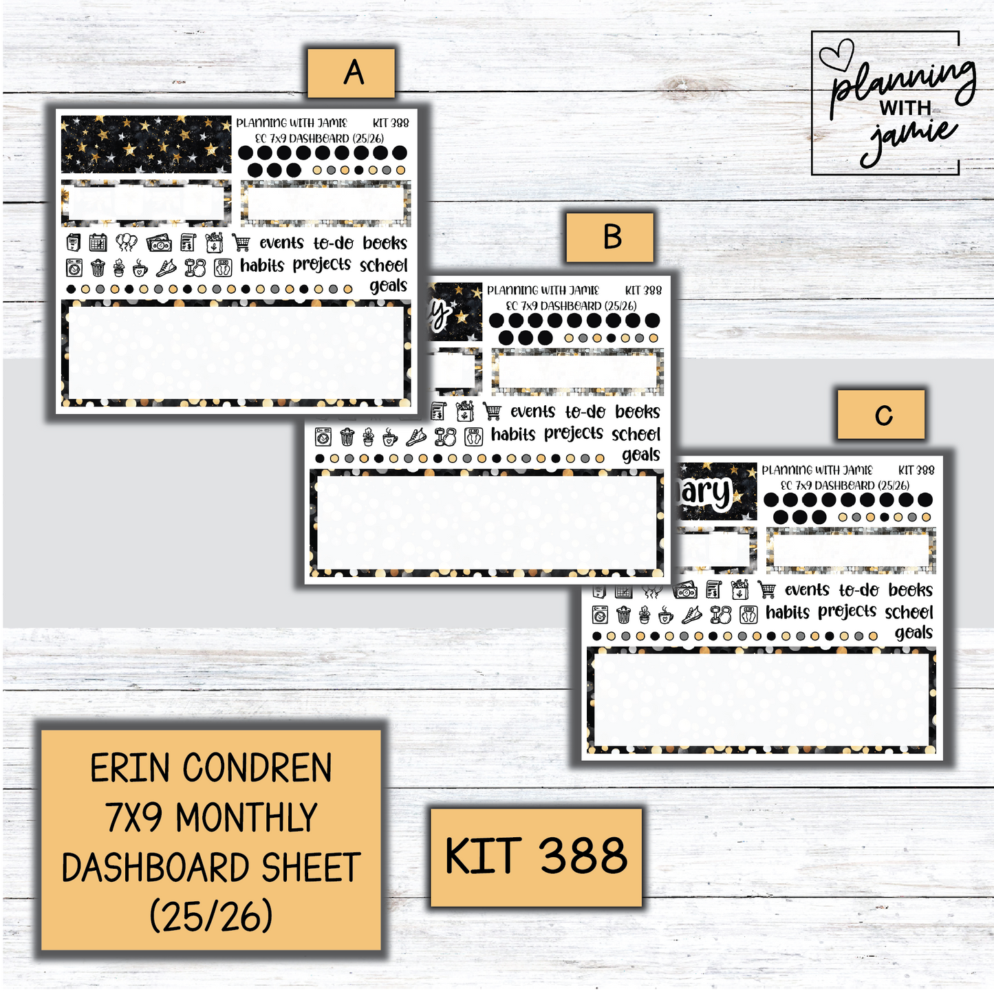 KIT 388 7X9 Erin Condren Monthly Dashboard Sticker Kit