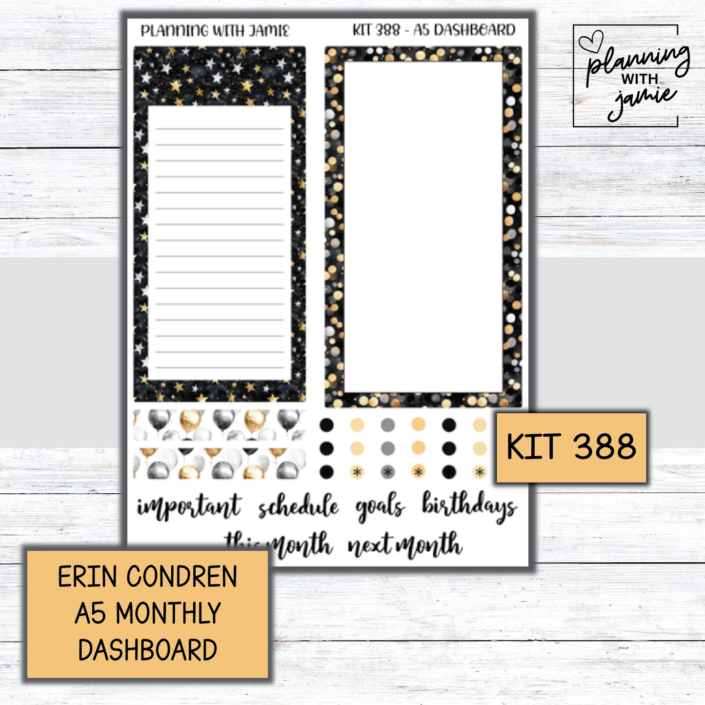 KIT 388 A5 Erin Condren Monthly Dashboard Sticker Kit
