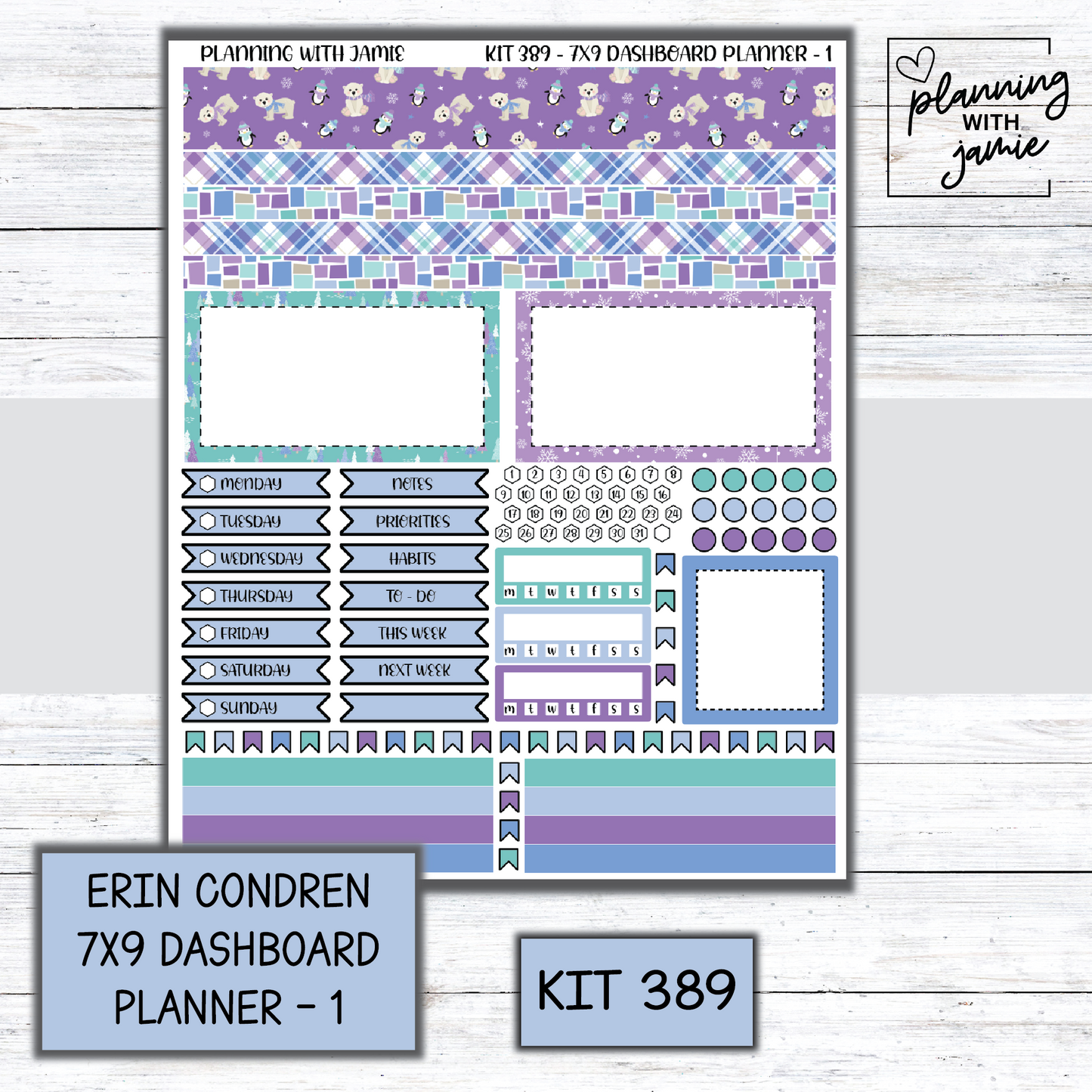 Kit 389 Erin Condren Dashboard Planner Sticker Kit