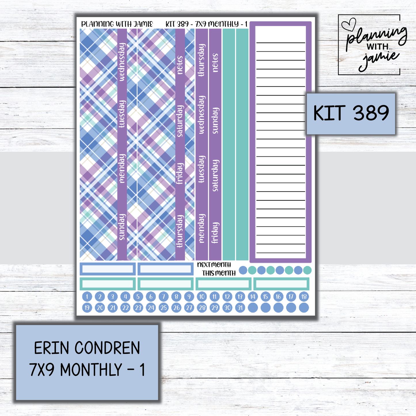 KIT 389 Erin Condren 7X9 OR A5 Monthly Kit