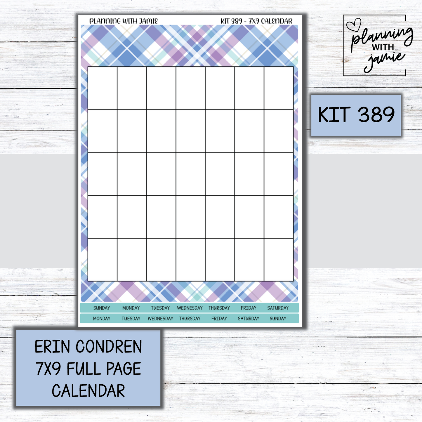 KIT 389 Erin Condren 7X9 Full Page Calendar