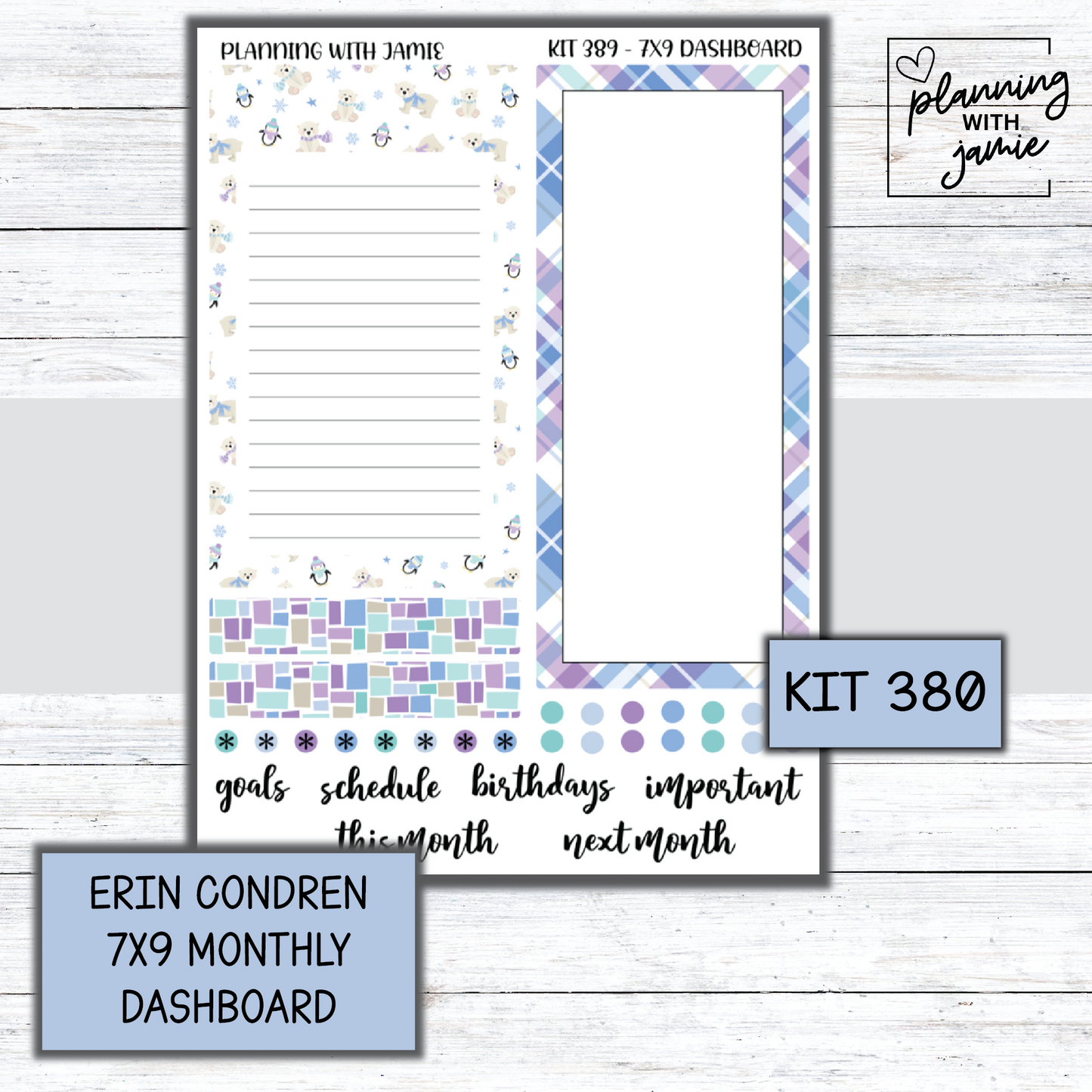 KIT 389 7X9 Erin Condren Monthly Dashboard Sticker Kit