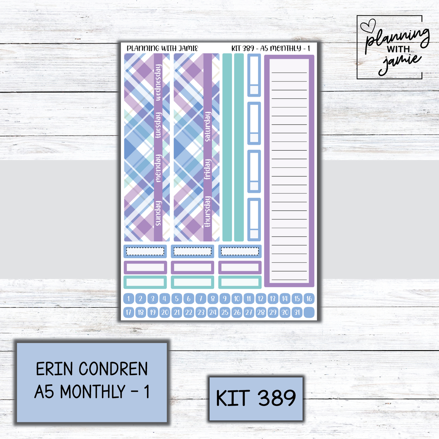KIT 389 Erin Condren 7X9 OR A5 Monthly Kit