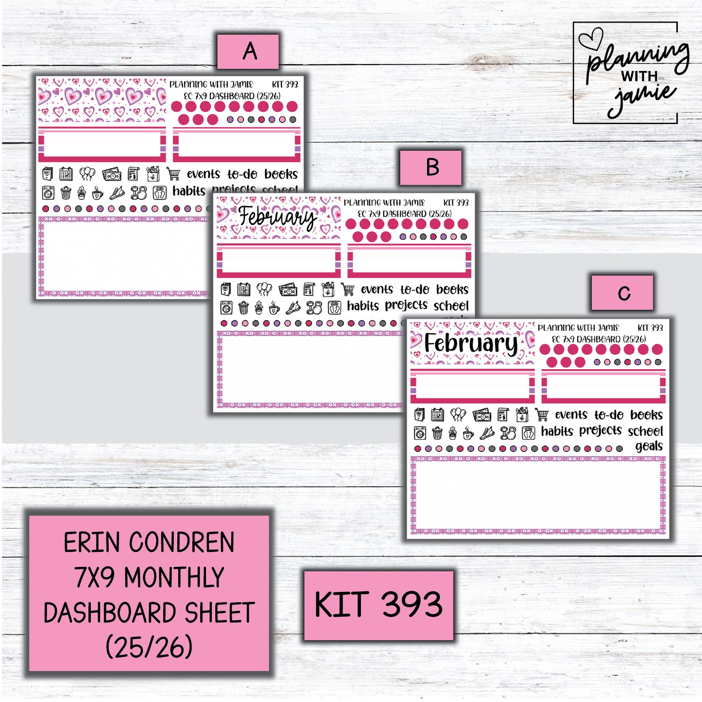 KIT 393 7X9 Erin Condren Monthly Dashboard Sticker Kit
