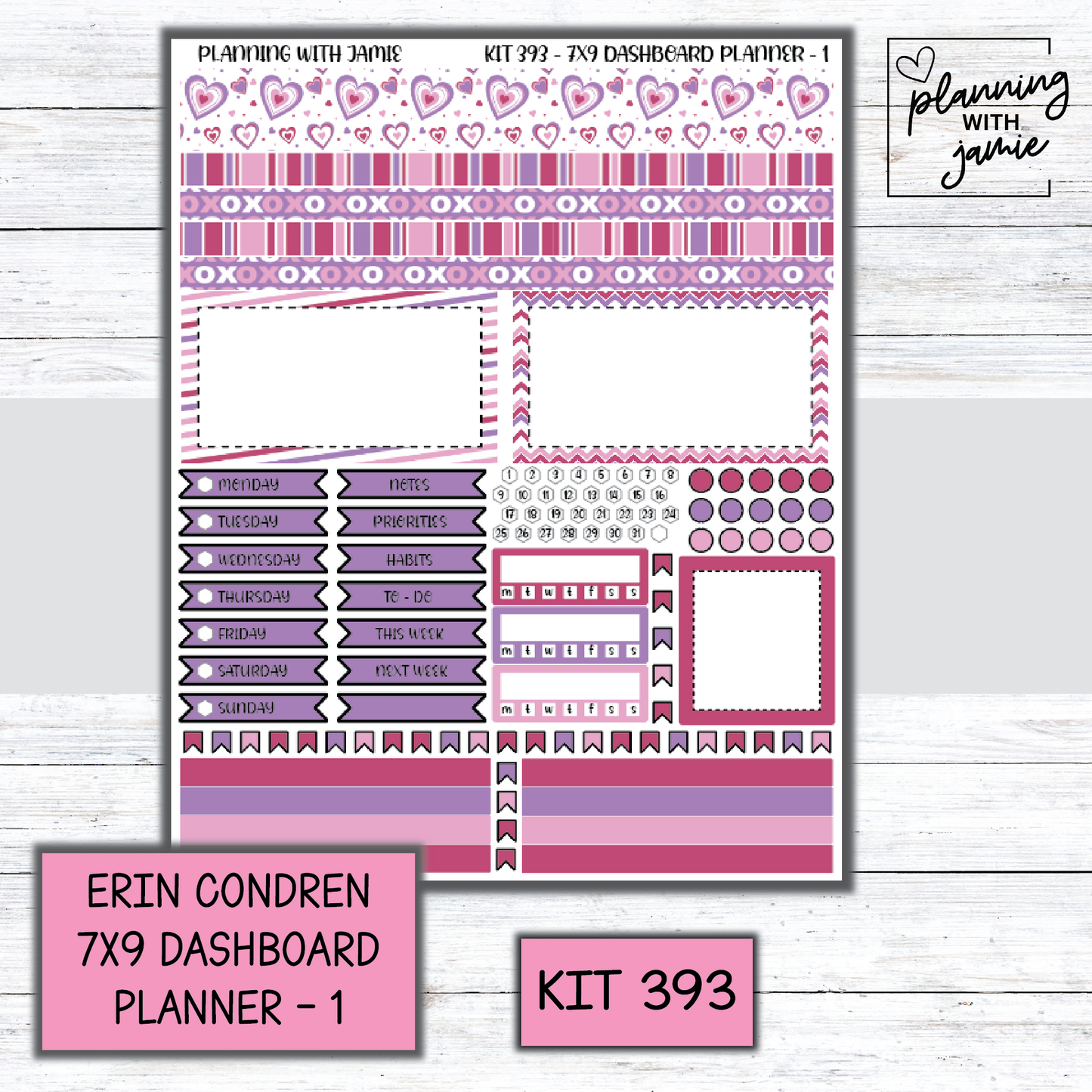 Kit 393 Erin Condren Dashboard Planner Sticker Kit