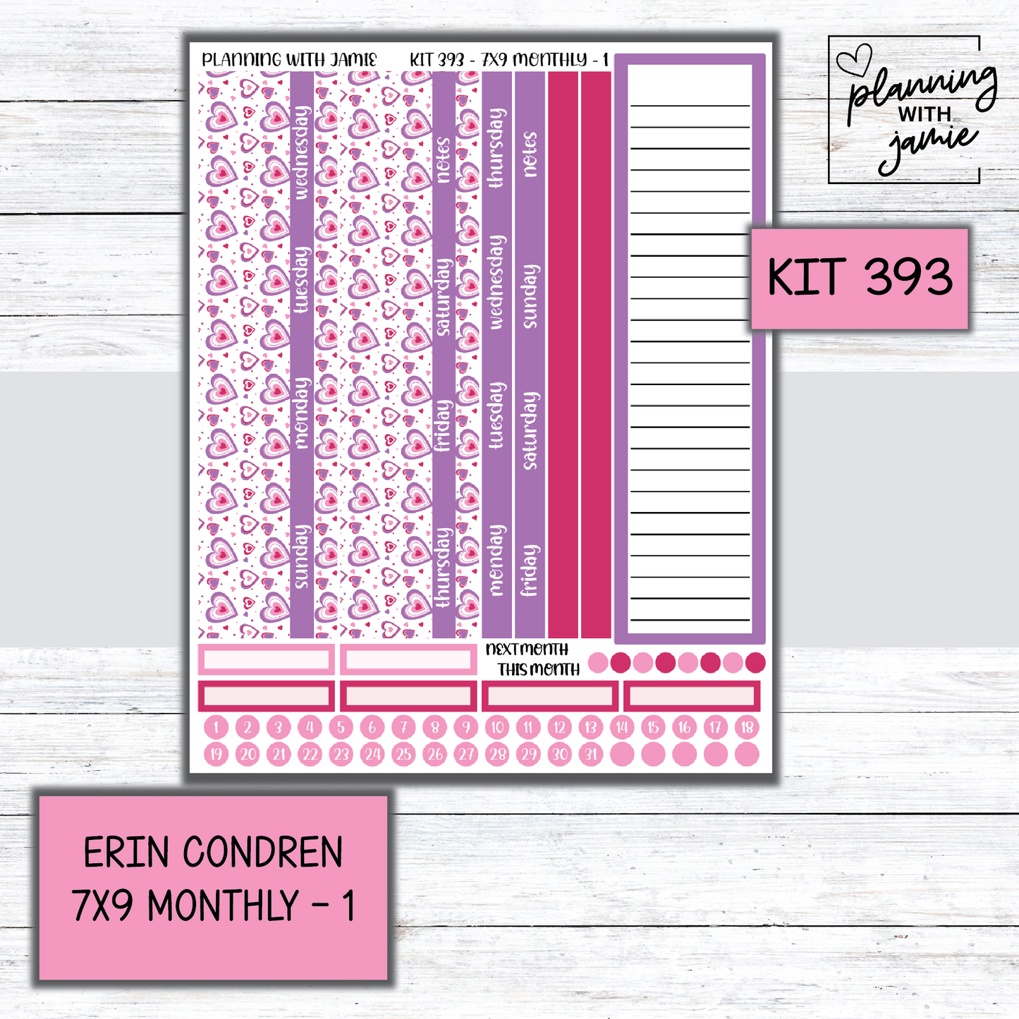 KIT 393 Erin Condren 7X9 OR A5 Monthly Kit