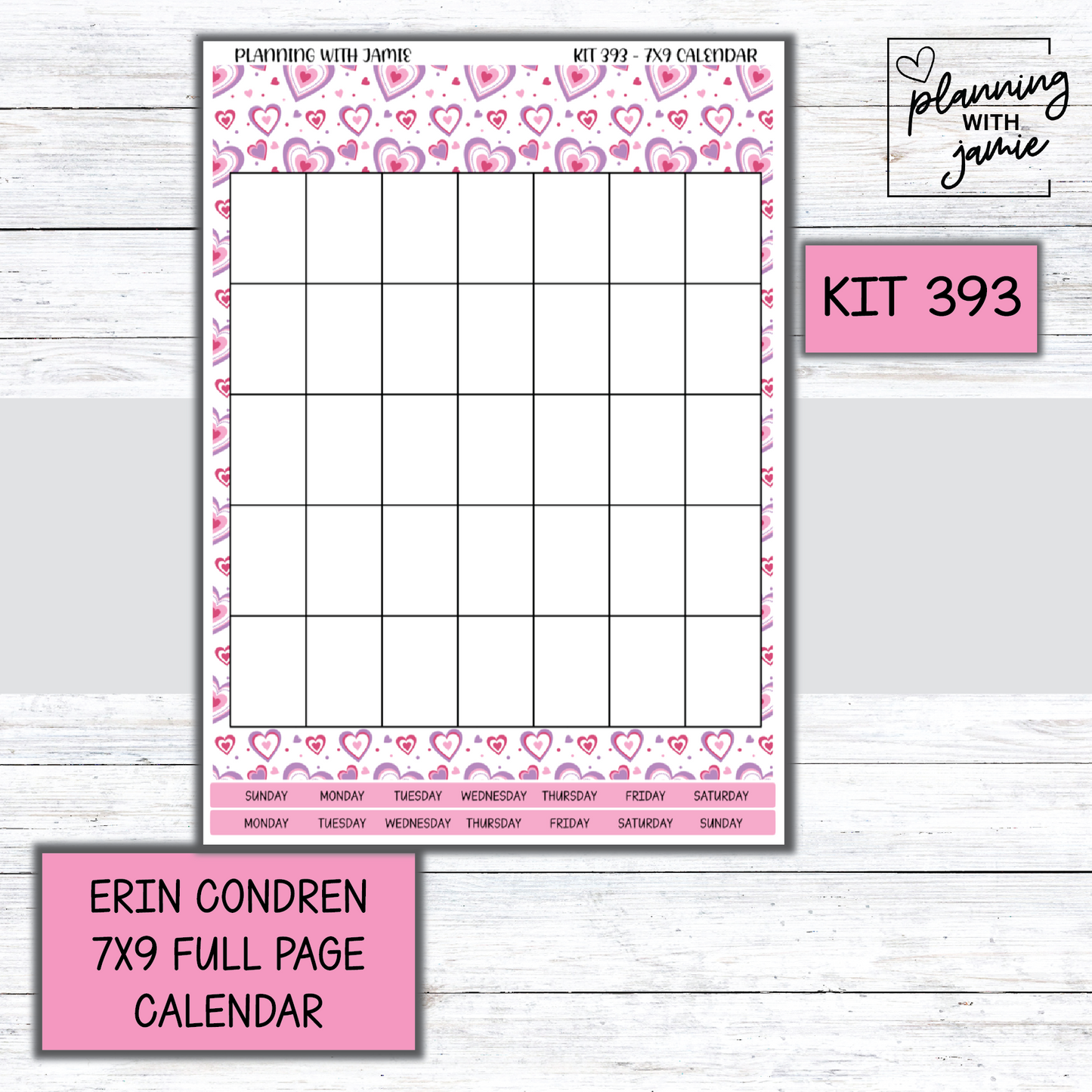 KIT 393 Erin Condren 7X9 Full Page Calendar