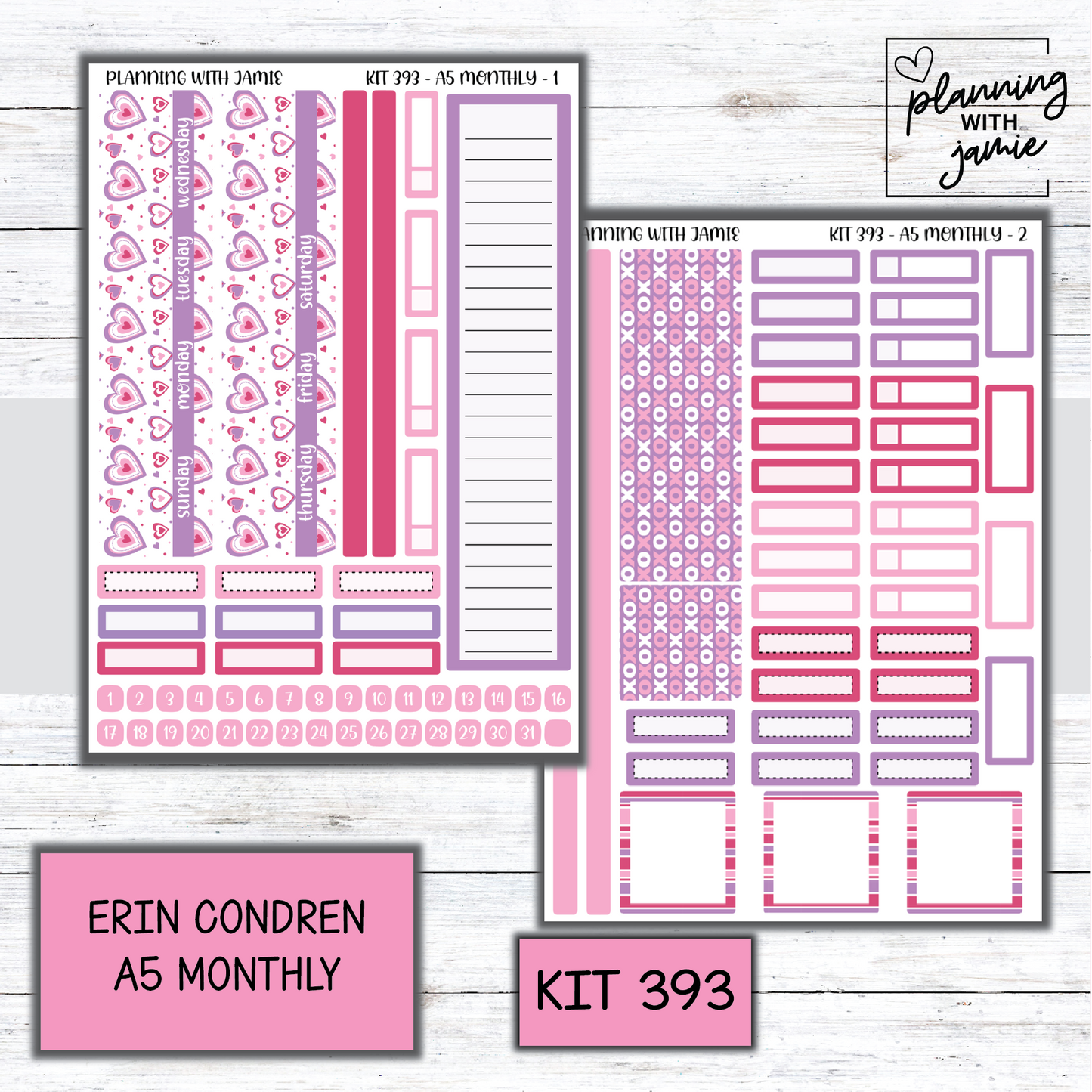 KIT 393 Erin Condren 7X9 OR A5 Monthly Kit