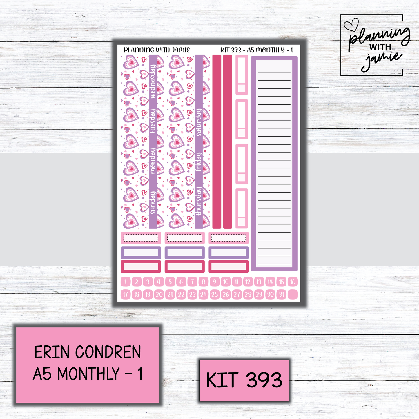 KIT 393 Erin Condren 7X9 OR A5 Monthly Kit