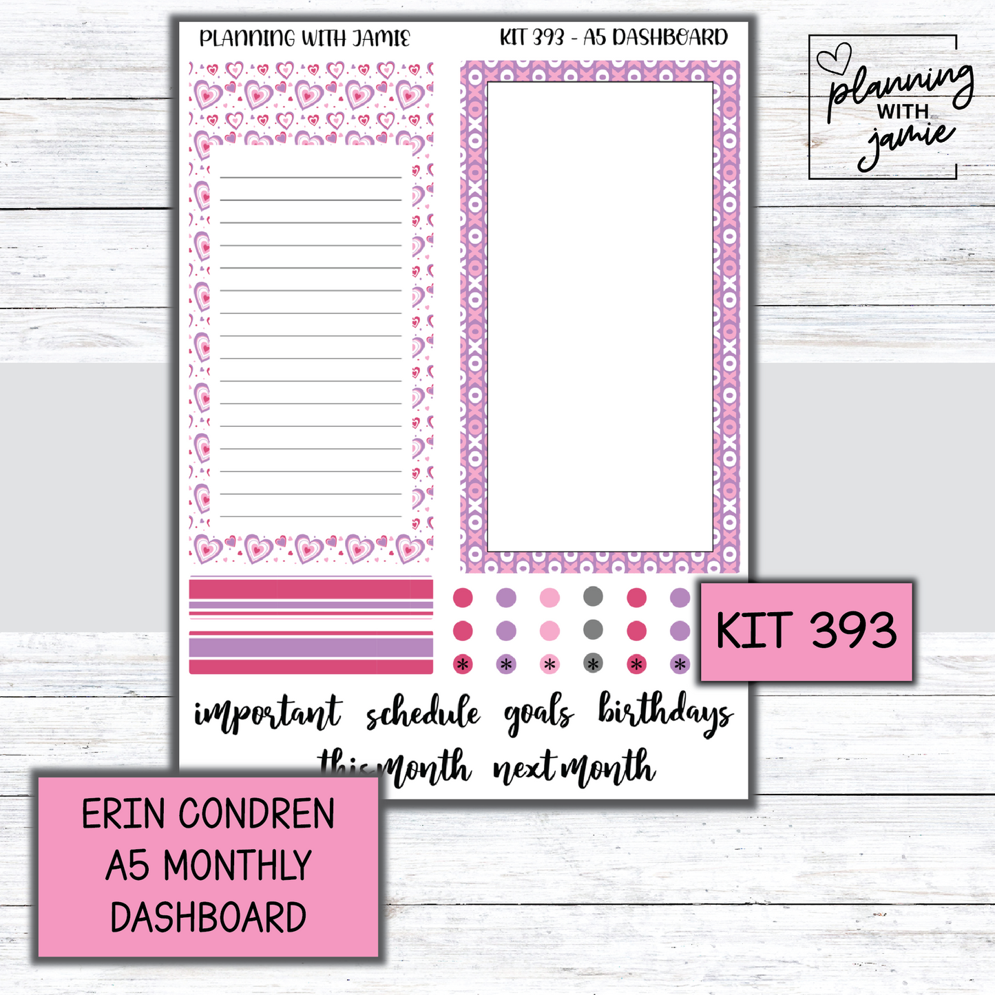 KIT 393 A5 Erin Condren Monthly Dashboard Sticker Kit