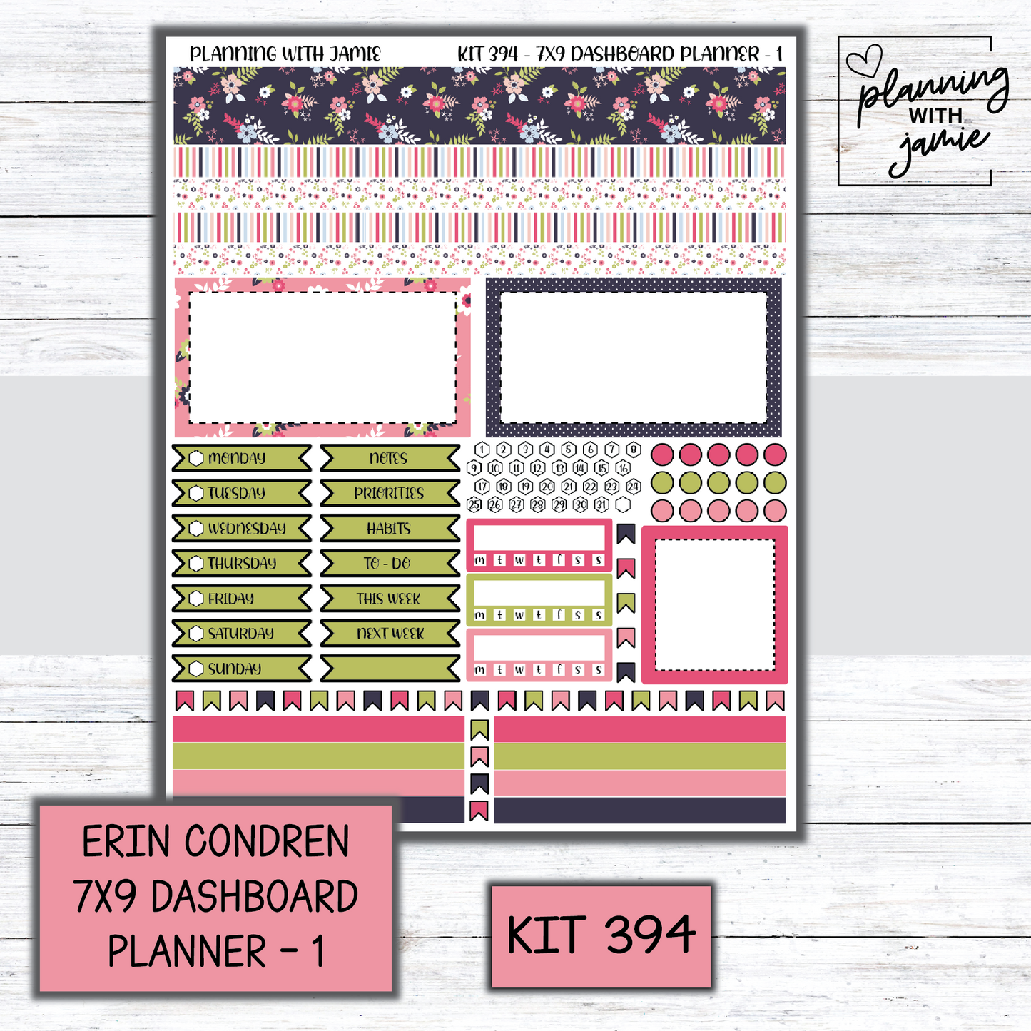 Kit 394 Erin Condren Dashboard Planner Sticker Kit