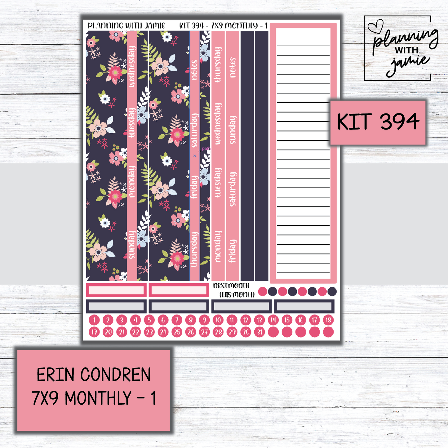 KIT 394 Erin Condren 7X9 OR A5 Monthly Kit